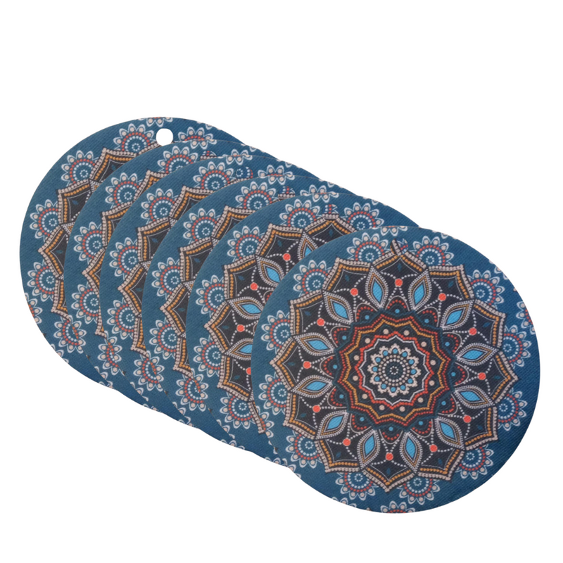 Set of 6 Mandala Pattern Coasters - Heat-Resistant Decorative Drink Mats for Home and Office Use