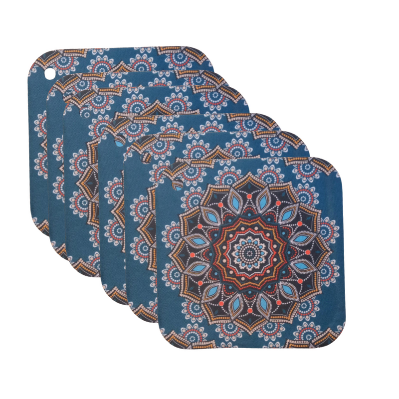 Set of 6 Mandala Pattern Coasters - Heat-Resistant Decorative Drink Mats for Home and Office Use