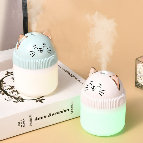 Portable USB Cat-Shaped Humidifier With LED Night Light - Ideal For Desktop And Travel Use