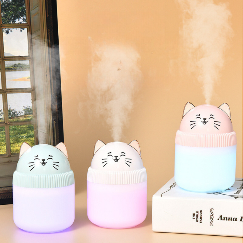 Portable USB Cat-Shaped Humidifier With LED Night Light - Ideal For Desktop And Travel Use