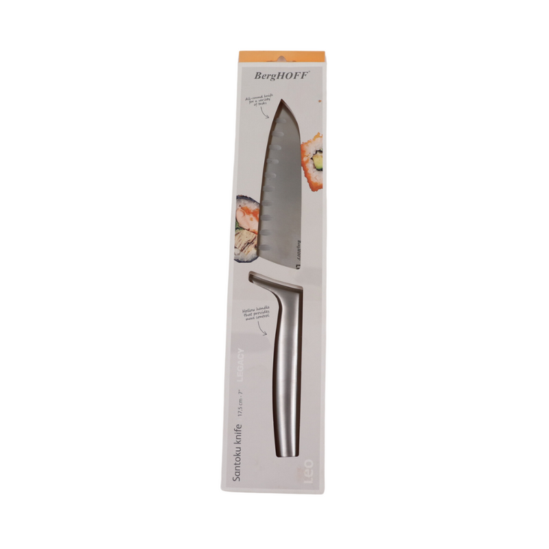 BergHOFF Leo Santoku Knife - 17.5 cm Stainless Steel Blade with Ergonomic Handle for Precision