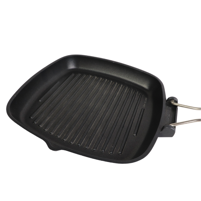 Risoli Non-Stick Square Grill Pan With Folding Wooden Handle – 26x26 cm, Italian Quality