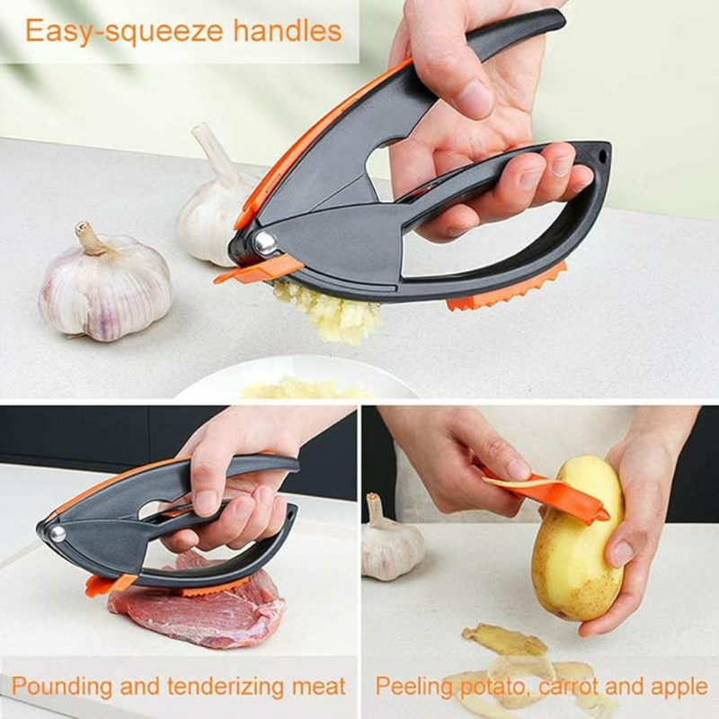 Master Chef 3-in-1 Kitchen Tool - Peeler, Garlic Slicer & Meat Tenderizer with Easy-Squeeze Handle