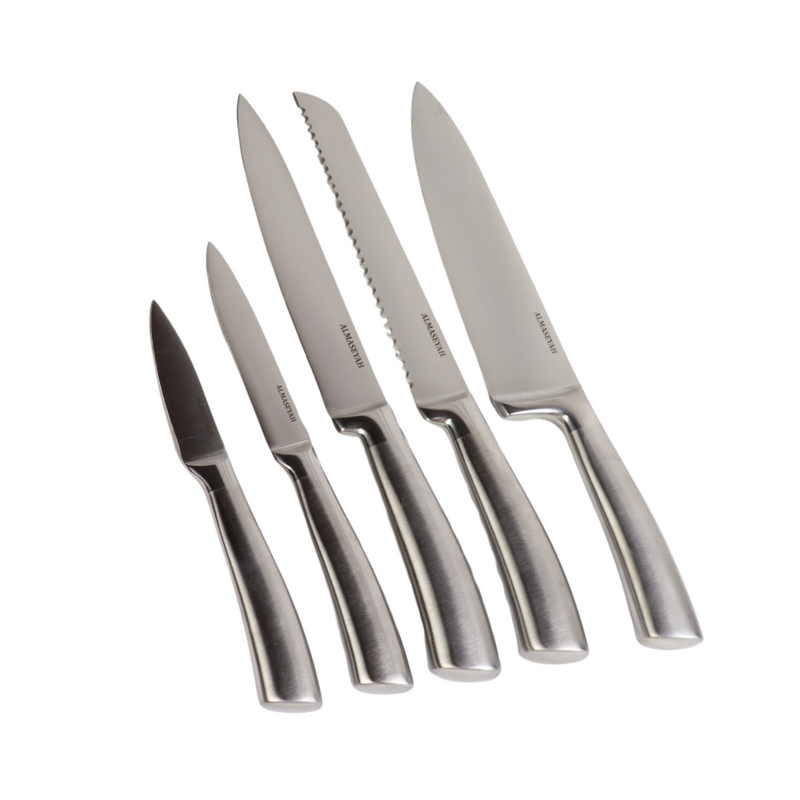 Premium Stainless Steel Knife Set With Block - 5-Piece Sleek Design