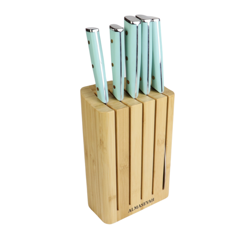 Stylish Colorful Knife Set With Bamboo Block - 5 Essential Knives For Your Kitchen