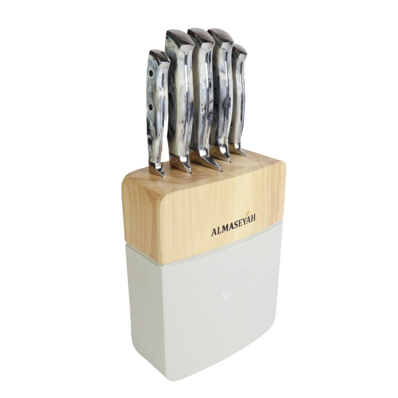 Elegant Marble-Shaped Handle Knife Set With Bamboo Block - 5 Essential Knives For Your Kitchen