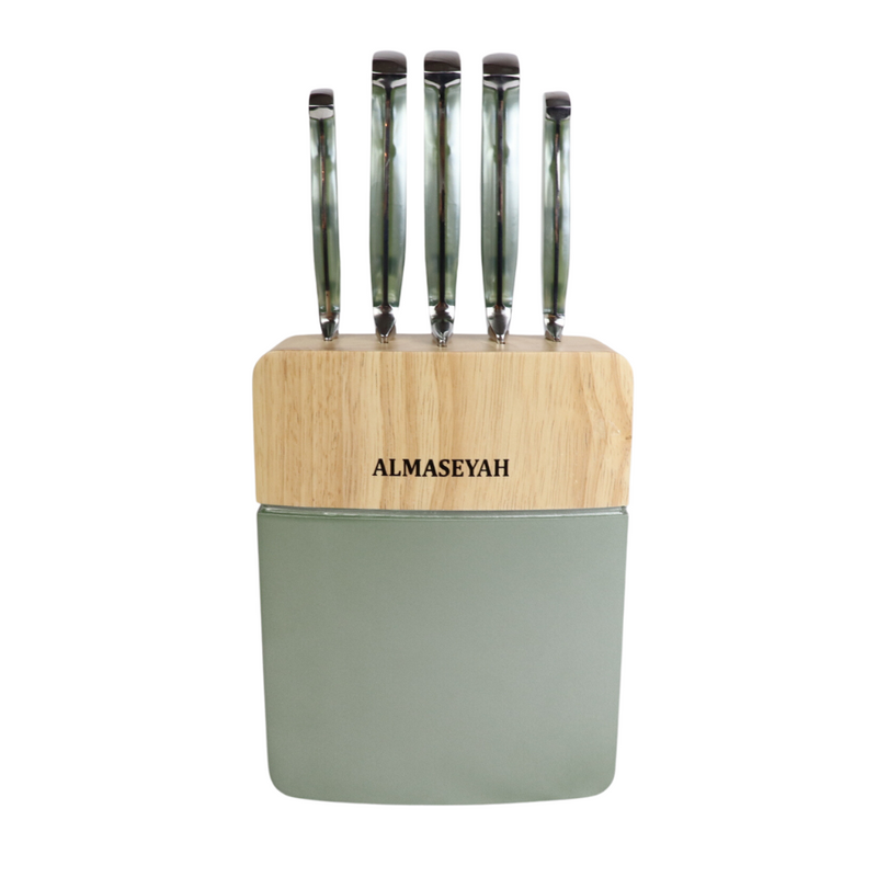 Elegant Marble-Shaped Handle Knife Set With Bamboo Block - 5 Essential Knives For Your Kitchen