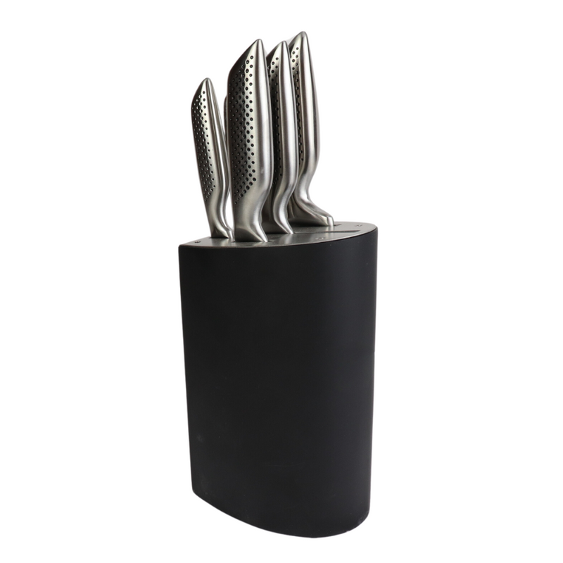 Sleek Stainless Steel Knife Set With Stylish Block - 5 Essential Knives For Your Kitchen