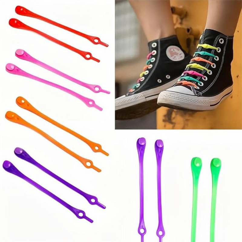 No-Tie Elastic Silicone Shoelaces - Easy Installation, Multicolor, Pack of 12