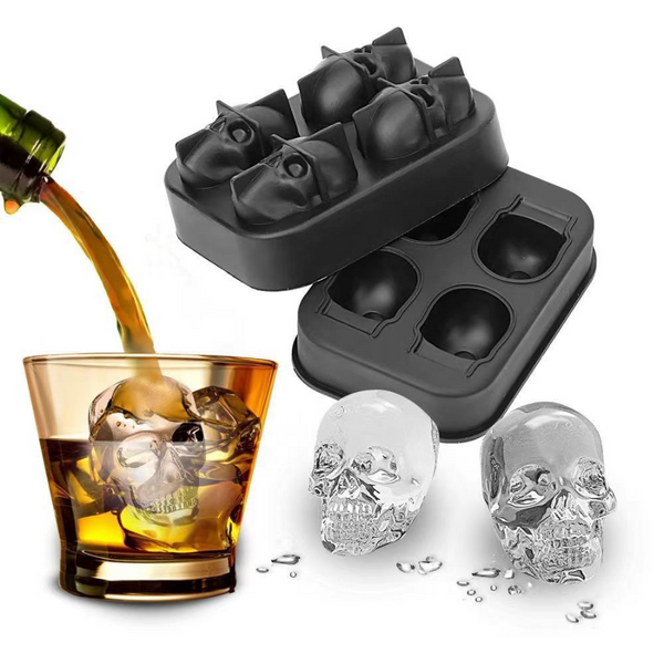 Silicone Skull Ice Cube Mold Tray - 3D Ice Maker for Parties, Drinks, and Halloween