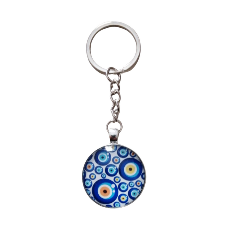 Durable metal keychain with evil eye charm