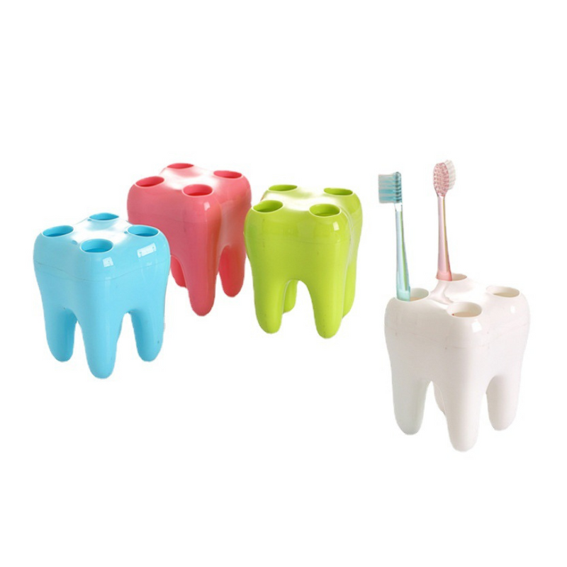 Teeth Shape Toothbrush Holder - 5 Hole Bathroom Organizer in Various Colors