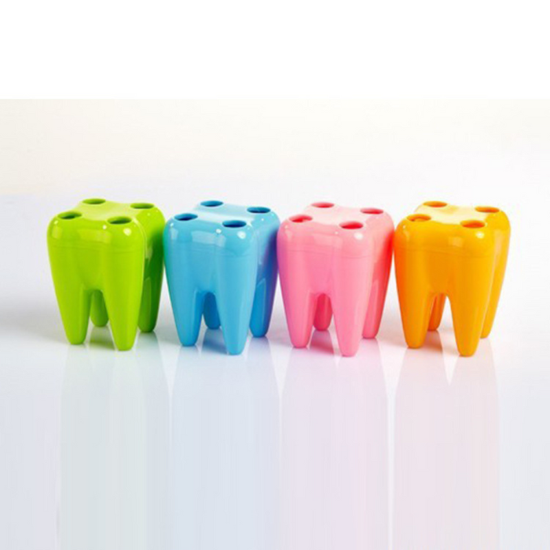 Teeth Shape Toothbrush Holder - 5 Hole Bathroom Organizer in Various Colors