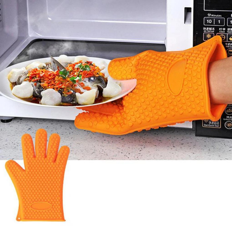 230°C Heat Resistant Silicone Oven Glove - Anti-Slip, Anti-Scalding, Five-Finger Mitt