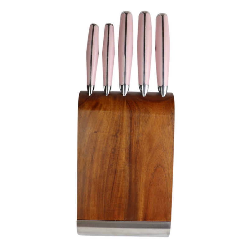 Premium Knife Set With Block - 5-Piece Stainless Steel Blades, Ergonomic Handle, Multiple Colors