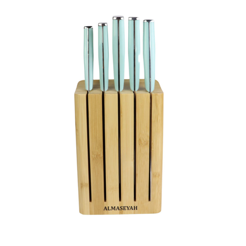 Stylish Colorful Knife Set With Bamboo Block - 5 Essential Knives For Your Kitchen