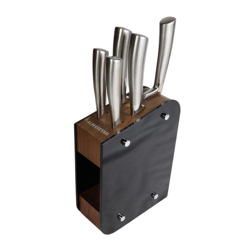 Premium Stainless Steel Knife Set With Block - 5-Piece Sleek Design