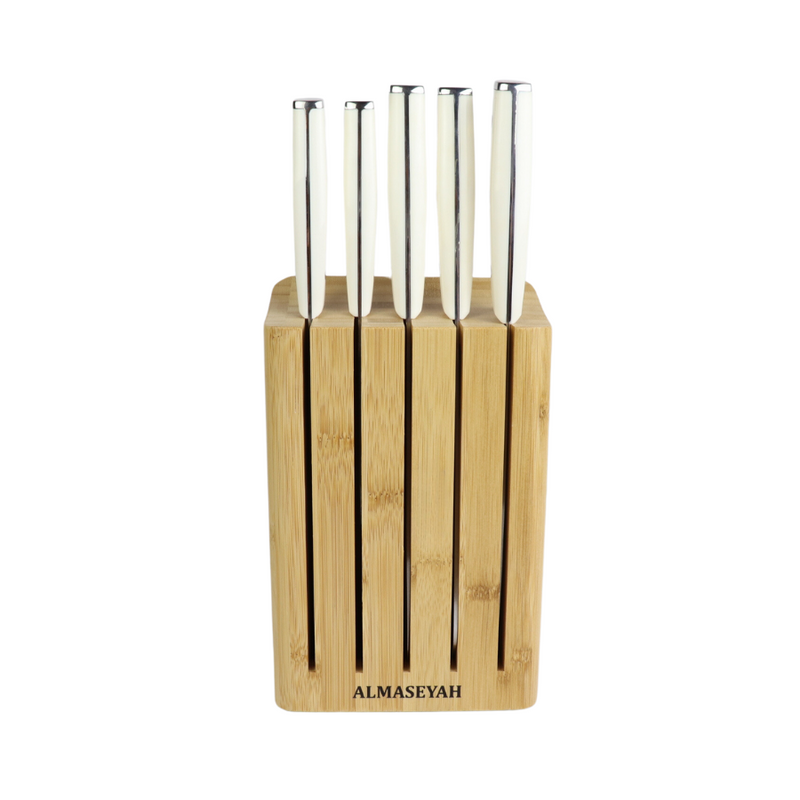 Stylish Colorful Knife Set With Bamboo Block - 5 Essential Knives For Your Kitchen