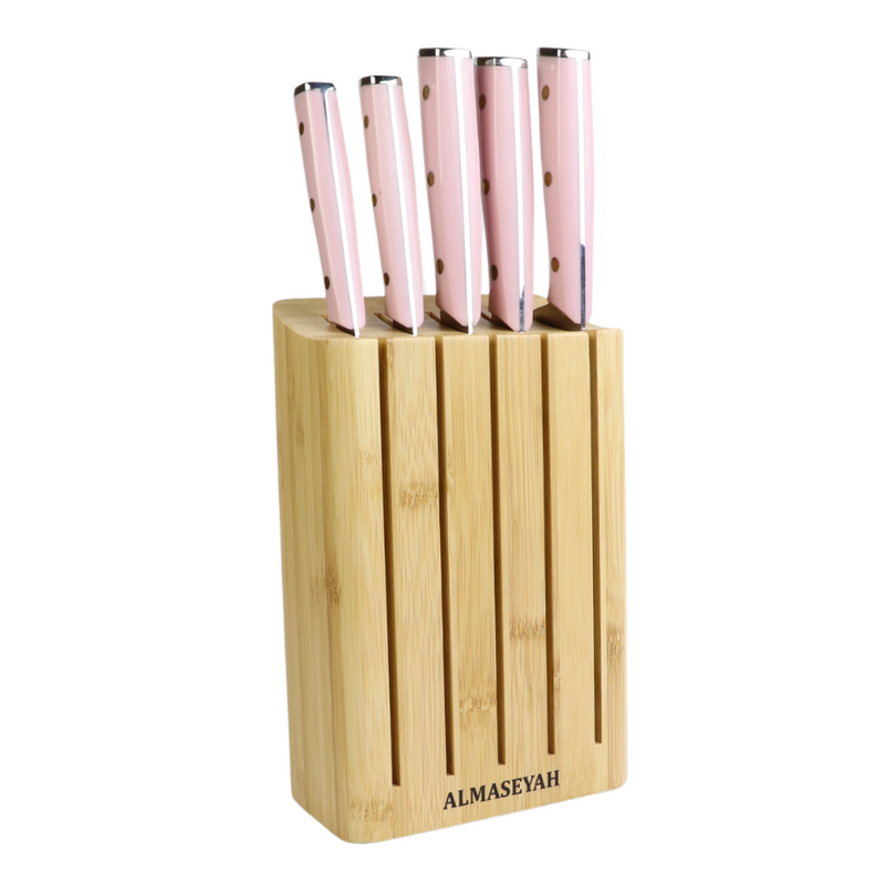 Stylish Colorful Knife Set With Bamboo Block - 5 Essential Knives For Your Kitchen