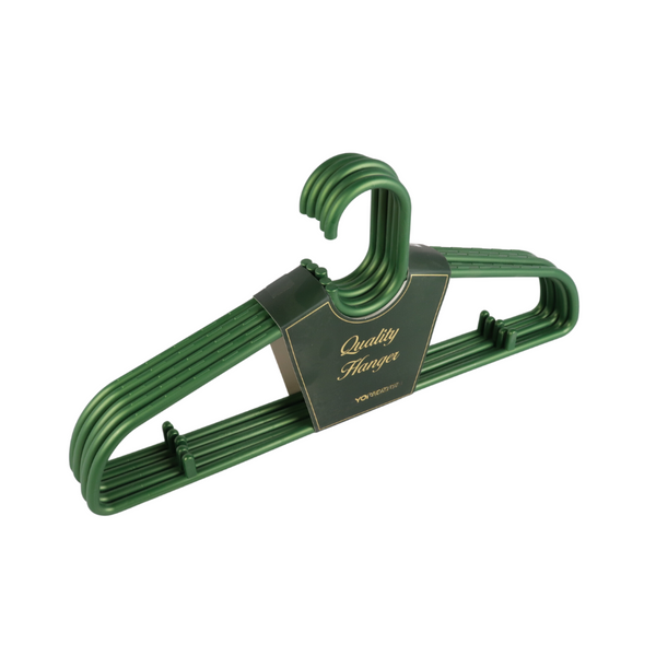 YOMH Quality Clothes Hanger Set of 5 - Durable Green Plastic, 43 cm Width with Hook Grooves