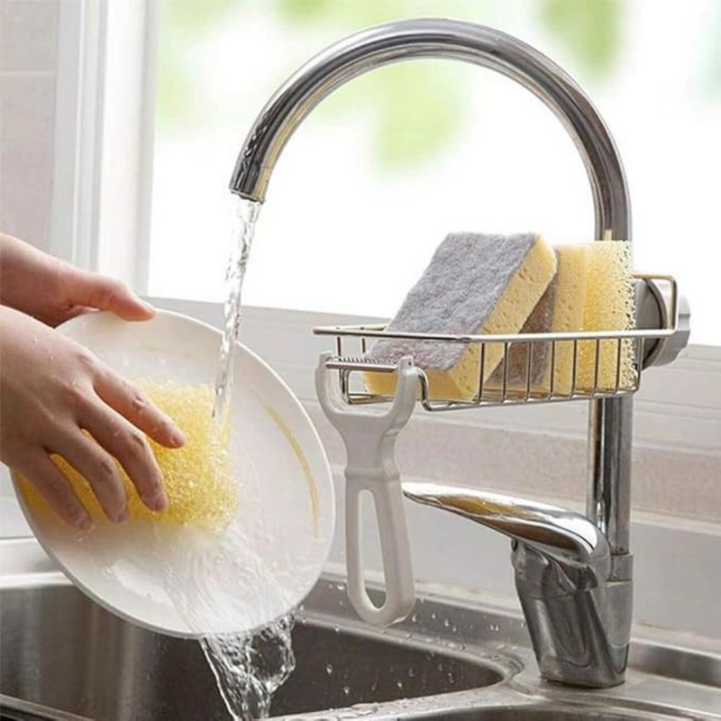 Adjustable Faucet Sponge Holder With Drain Basket – Durable And Space-Saving