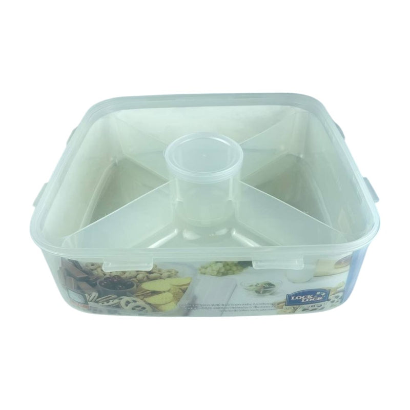 Look & Lock Airtight Food Container With 4 Compartments And Sauce Cup, 6.5L Capacity, BPA-Free