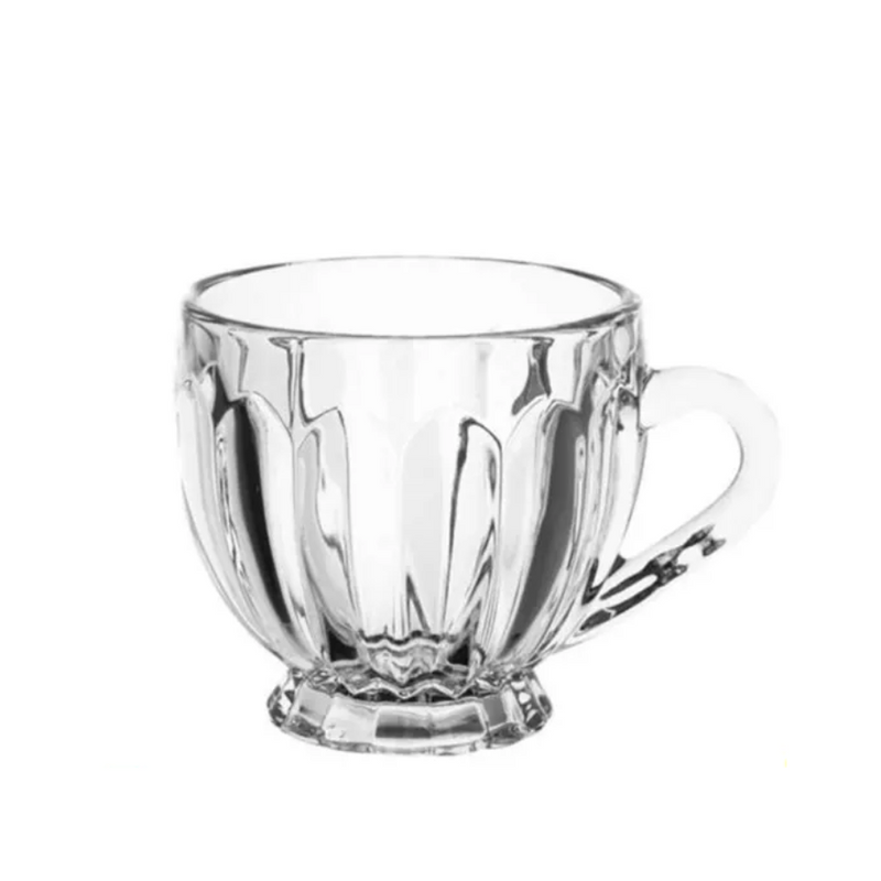 Blinkmax 185ml Glass Mug Set Of 6 - Elegant Textured Design With Curved Handle