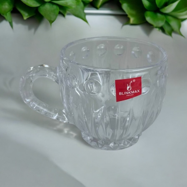 Blinkmax 185ml Glass Mug Set Of 6 - Decorative Design With Textured Handle