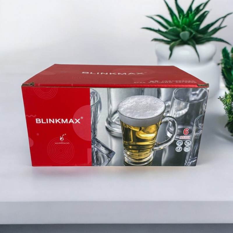 Blinkmax Glass Mug Set Of 6 With Simple And Elegant Design – Durable And Stylish 300ml Capacity For Hot And Cold Beverages