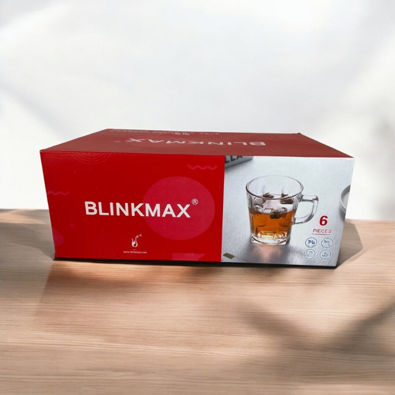 Blinkmax Glass Mug Set Of 6 With Embossed Design – Durable And Stylish 260ml Capacity For All Beverages