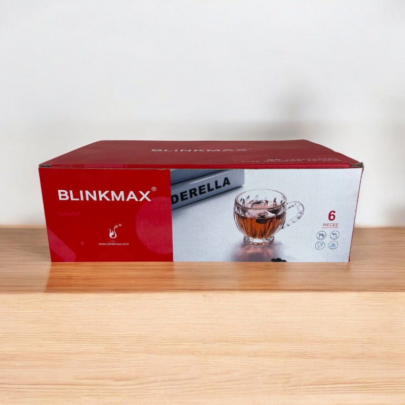 Blinkmax 185ml Glass Mug Set Of 6 - Elegant Textured Design With Curved Handle