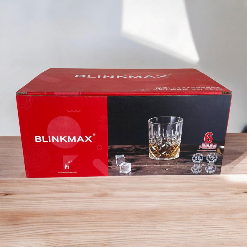 Blinkmax Glass Set Of 6 – Elegant 343 ml Crystal-Cut Design