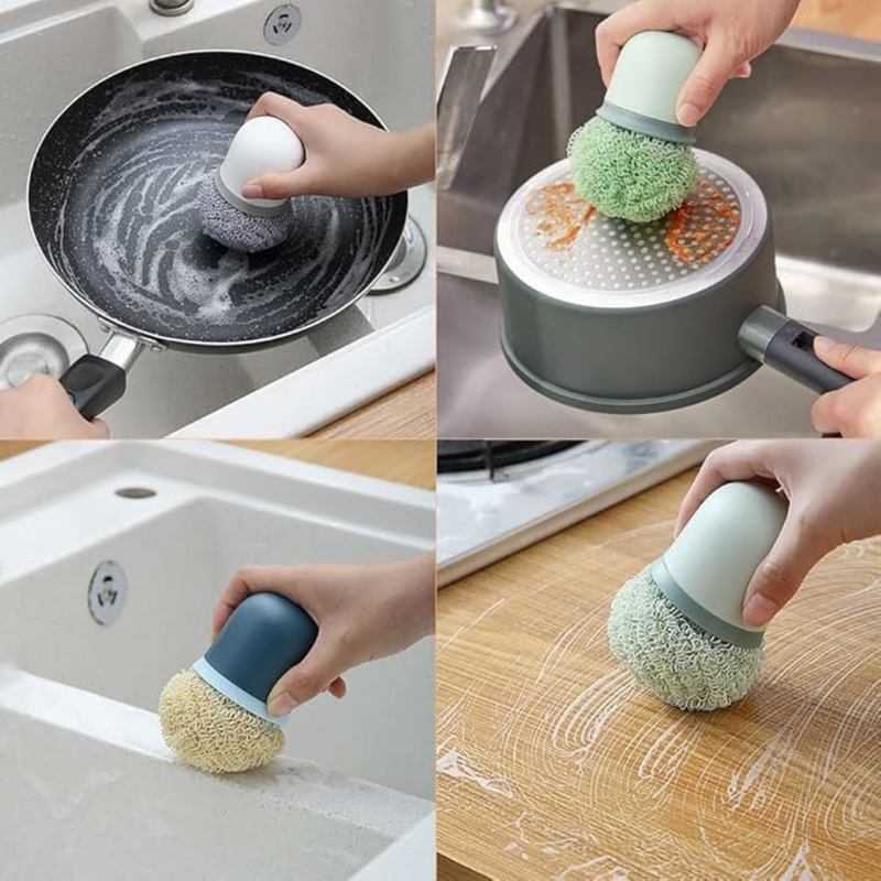 Ergonomic Dish Scrubber With Handle - Durable Cleaning Brush For Dishes, Pans, And Kitchen Use