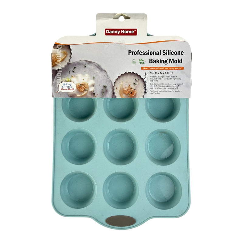 Danny Home Professional Silicone Muffin Tray - Non-Stick - BPA-Free - 12 Cups - 34 cm