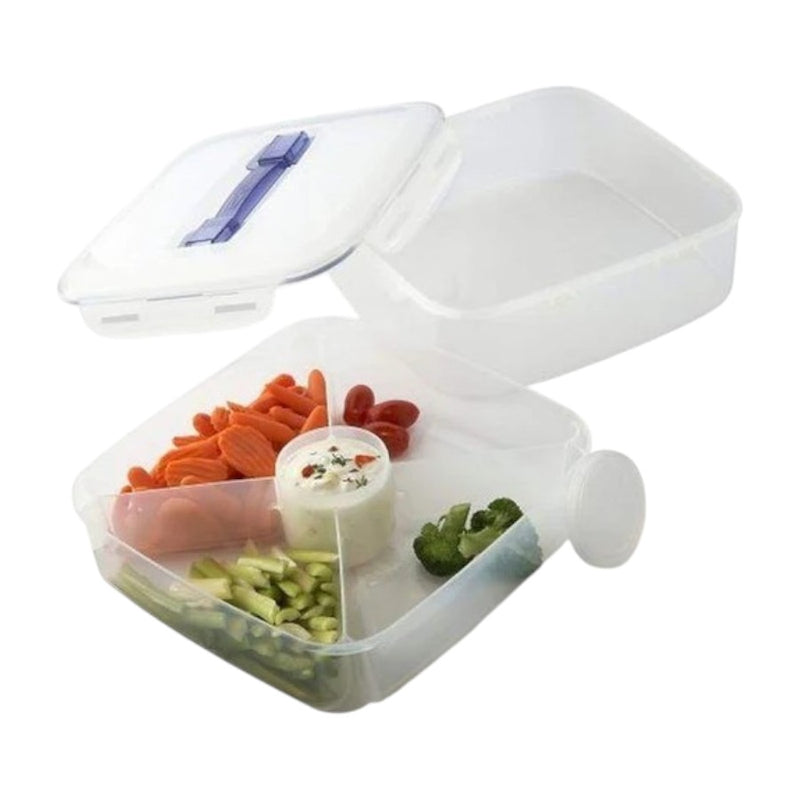 Look & Lock Airtight Food Container With 4 Compartments And Sauce Cup, 6.5L Capacity, BPA-Free