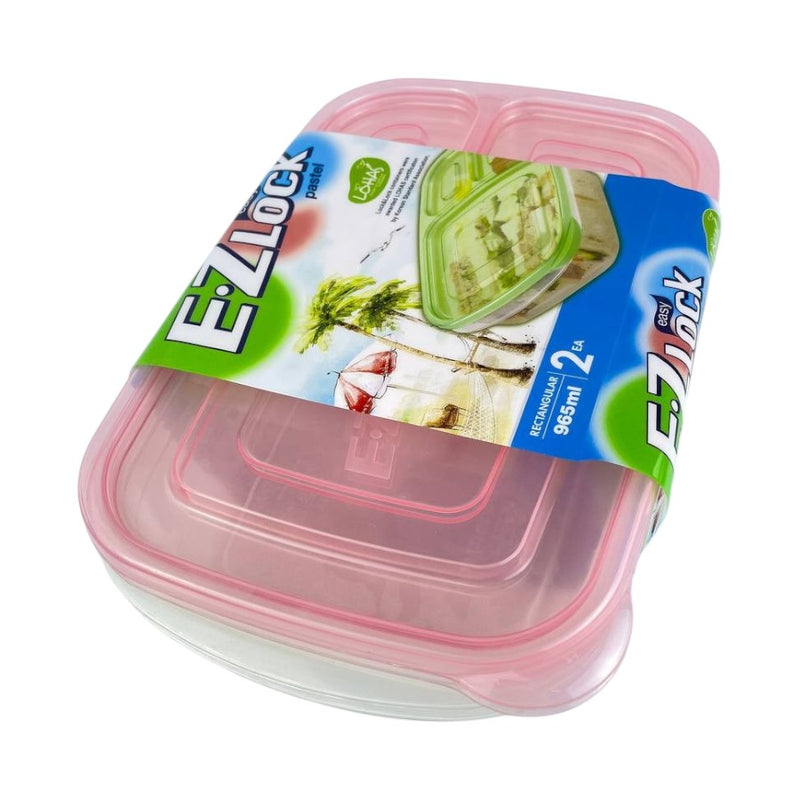 E.Z Lock Pastel Food Storage Containers - 965ml - Airtight Rectangular 2-Piece Set For Meal Prep