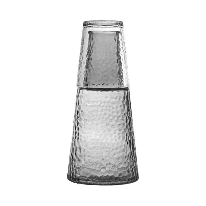 Elegant Hammered Glass Carafe And Tumbler Set For Water, Juice, Or Bedside Use