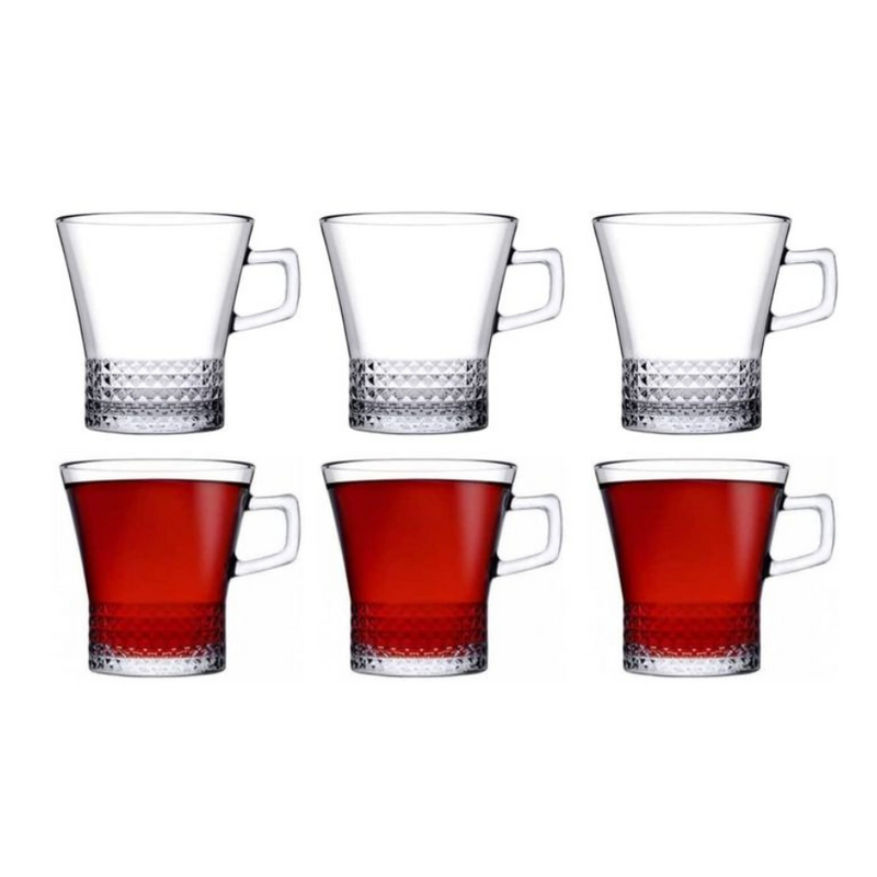 Pasabahce Kuvars Handled Glass Mug Set Of 6 – 243ml Transparent Design For Elegant Beverage Serving