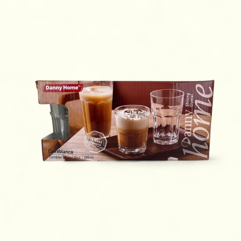 Danny Home Casablanca Glass Tumbler Set Of 6 – 285ml Transparent Design For Everyday And Elegant Use