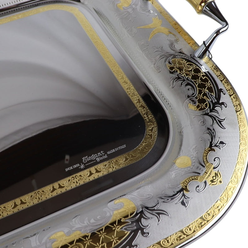 Elegant Rectangular Stainless Steel Gold-Plated Serving Tray With Handles | Length 46 Cm