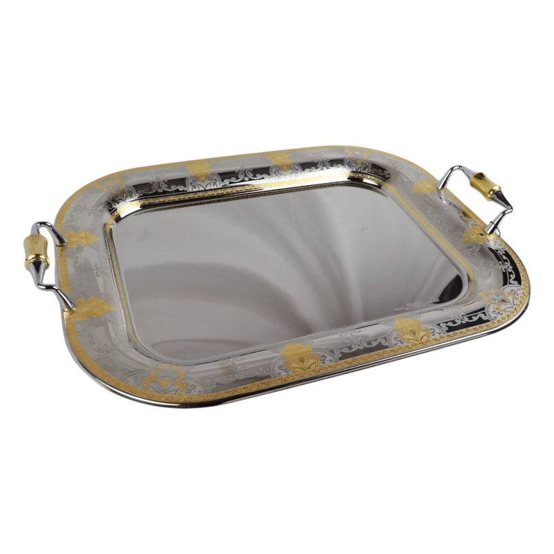 Elegant Stainless Steel Gold-Plated Rectangular Serving Tray With Handles | Length 46 Cm