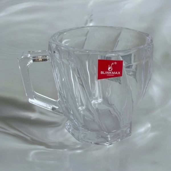 Blinkmax 221ml Glass Mug Set Of 6 - Spiral Design With Angular Handle