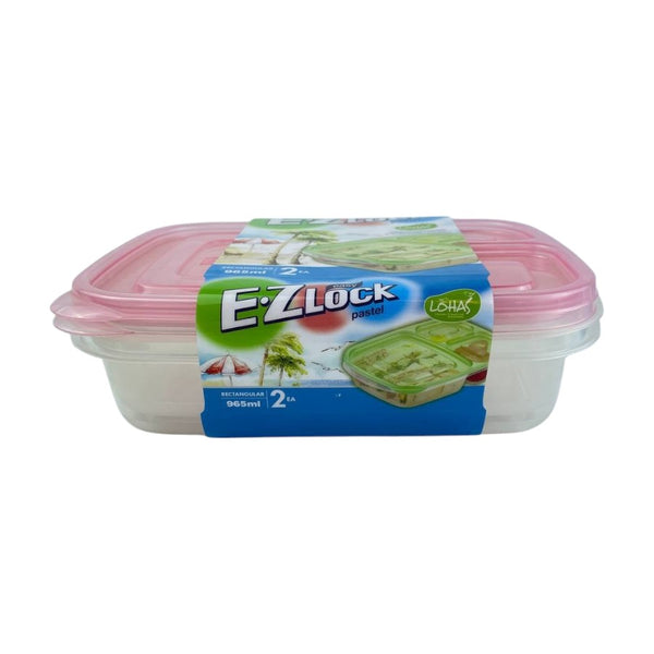 E.Z Lock Pastel Food Storage Containers - 965ml - Airtight Rectangular 2-Piece Set For Meal Prep