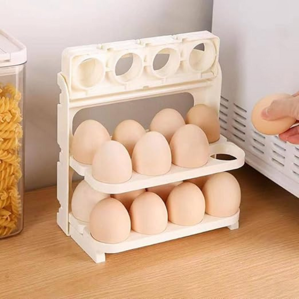 Folding Egg Storage Rack With 3 Tiers – Holds 24 Eggs – Space-Saving Plastic Organizer