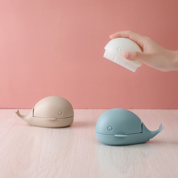 Whale-Shaped Cleaning Brush With Cover - Versatile And Stylish Scrubber For Home And Kitchen Use"