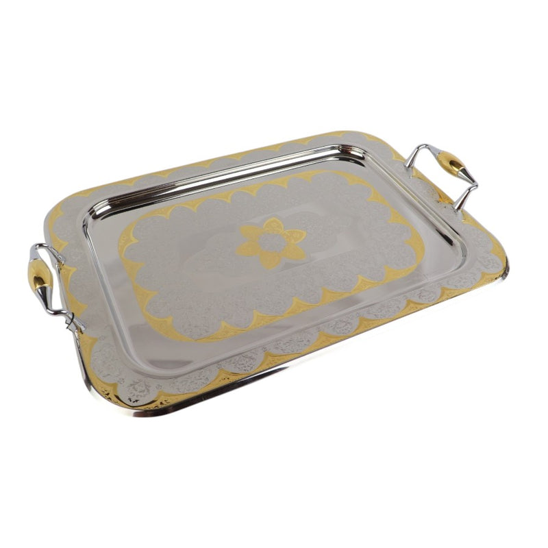 Tresors Italian Stainless Steel 18/10 Gold-Plated Serving Tray With Handles | Length 46 Cm