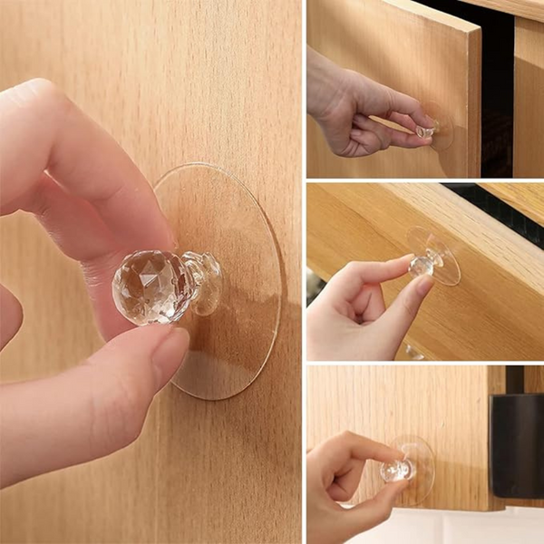 1 Piece - Plastic Crystal Suction Cup Knob Handle For Cabinets, Drawers, And Sliding Doors, Easy To Install And Remove