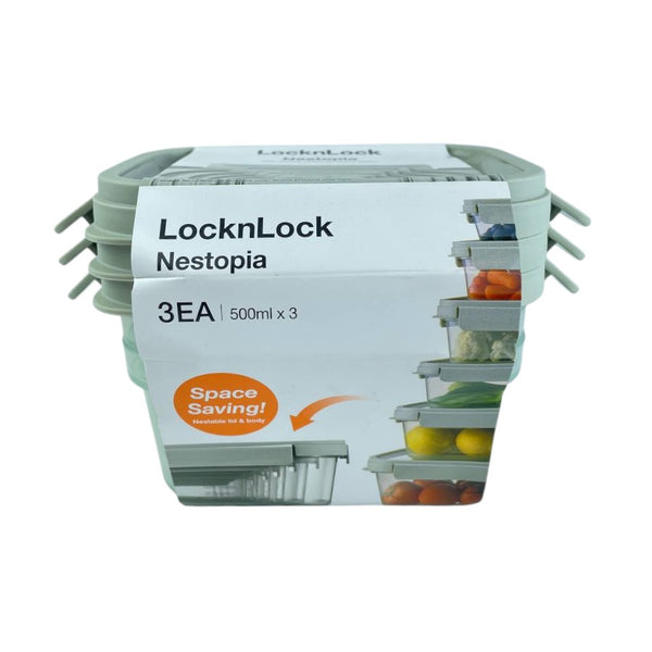 Look & Lock Nestopia Airtight Food Storage Container Set, 3 Pcs, 500ml Each, BPA-Free, Space-Saving