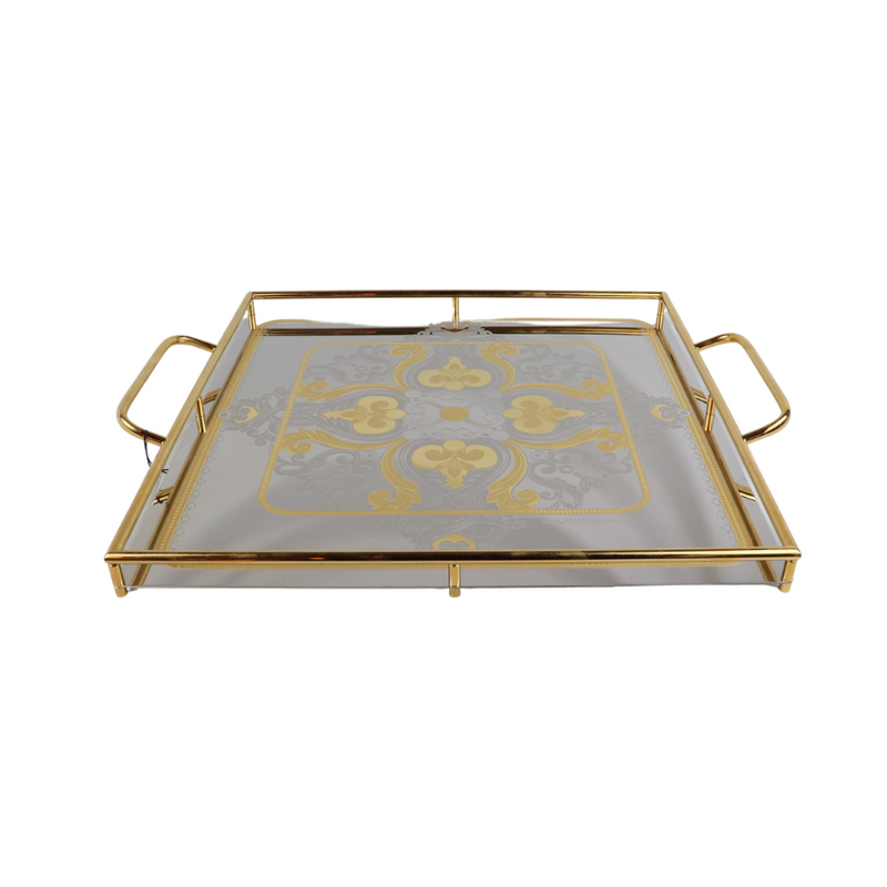 Elegant Italian Stainless Steel 18/10 Gold-Plated Serving Tray With Handles | Width 40 Cm