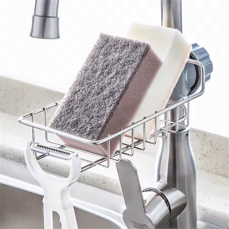 Adjustable Faucet Sponge Holder With Drain Basket – Durable And Space-Saving